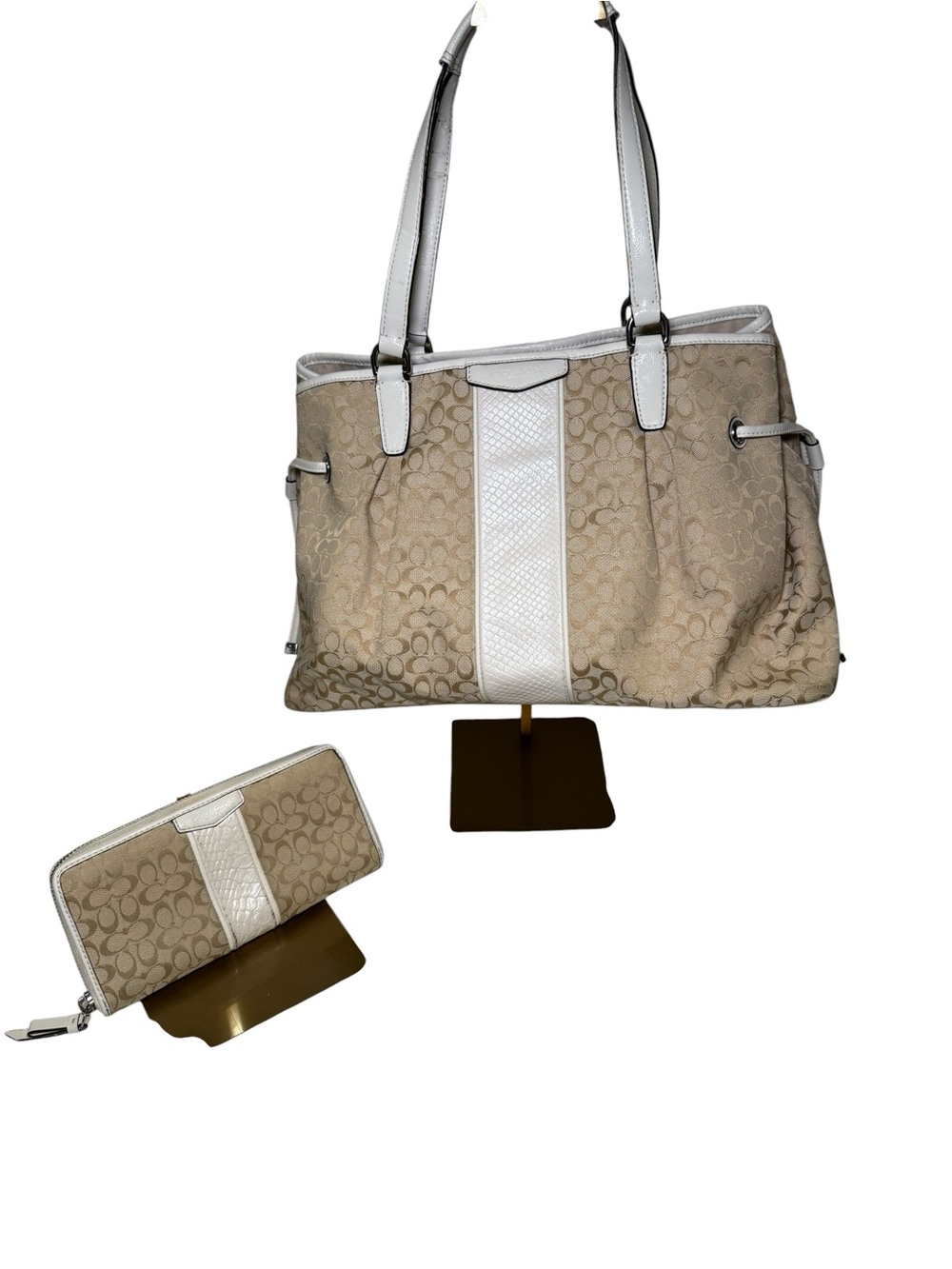 Coach Signature Stripe Drawstring Carryall and Snake Accordion Zip Wallet